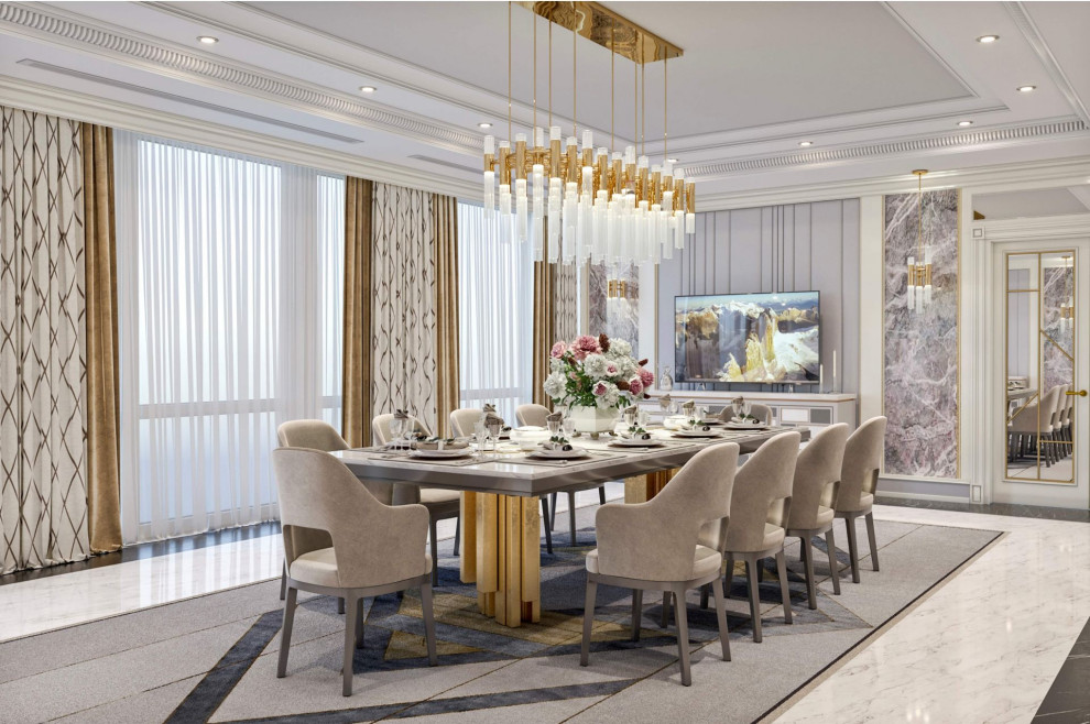 Дизайн интерьера гостиной-столовой в отеле «Хилтон»