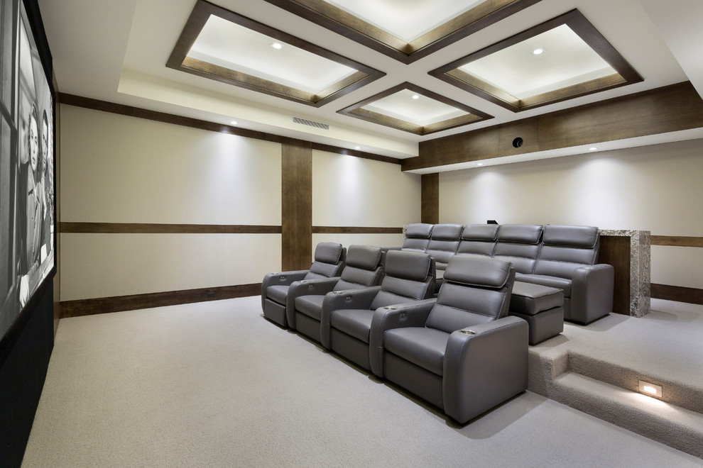 Photo of a contemporary home theatre in Other with a projector screen.