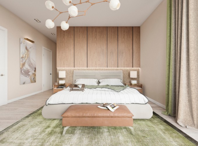 Современный интерьер загородного дома - спальня