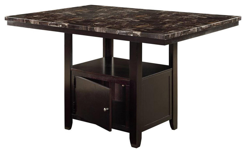 Wooden Dining Table with Storage in Espresso, Counter Height Transitional Dining Tables by