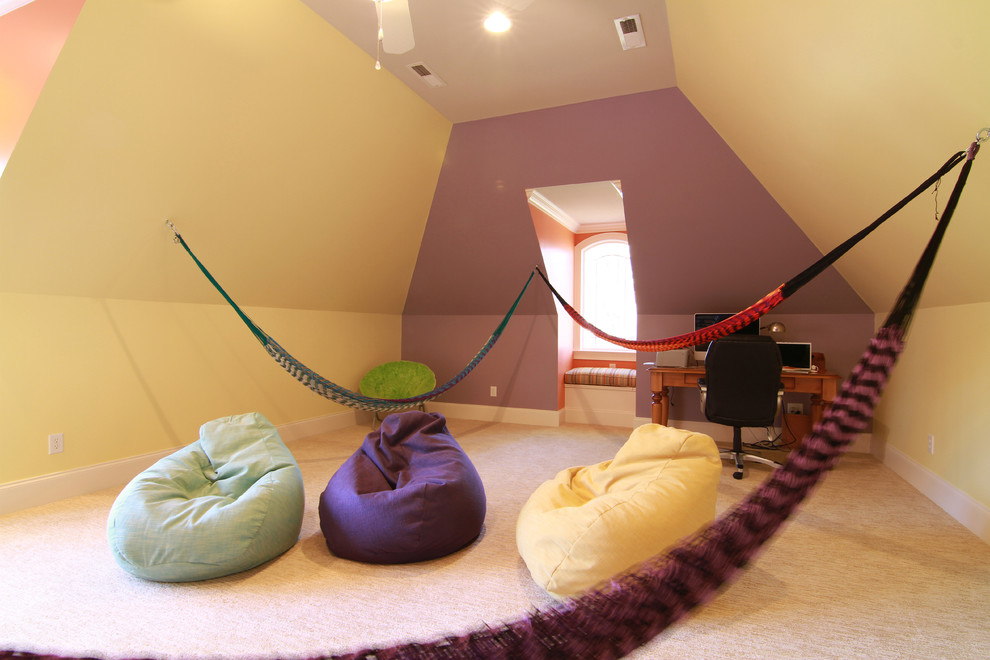 This is an example of a mid-sized eclectic kids' room in Other with carpet and multi-coloured walls.