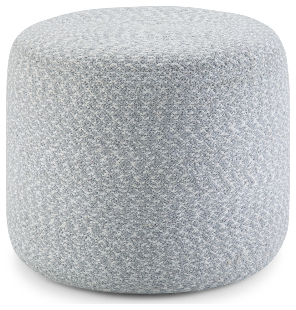Bayley Boho Round Braided Pouf In Blue, Natural Cotton