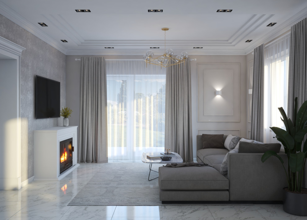 Гостиная  в загородном доме в американском стиле