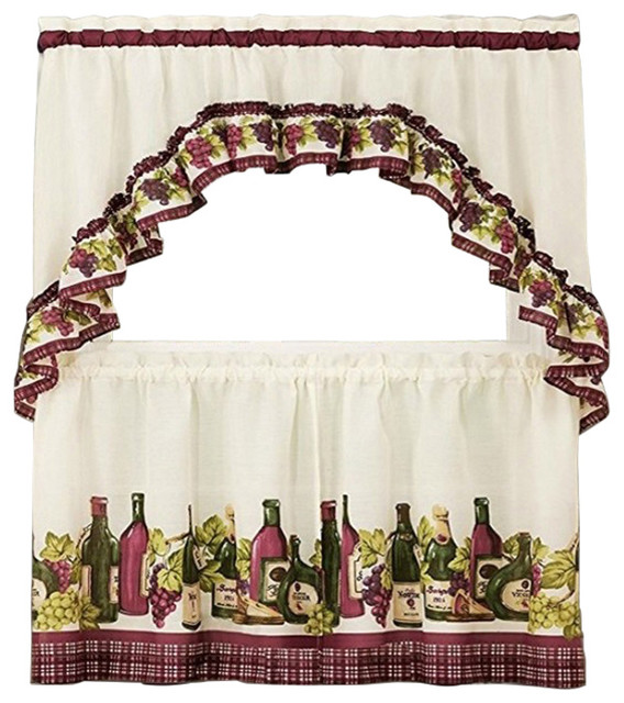 Chardonnay Tier And Swag Set Burgundy Set Of 2 Farmhouse