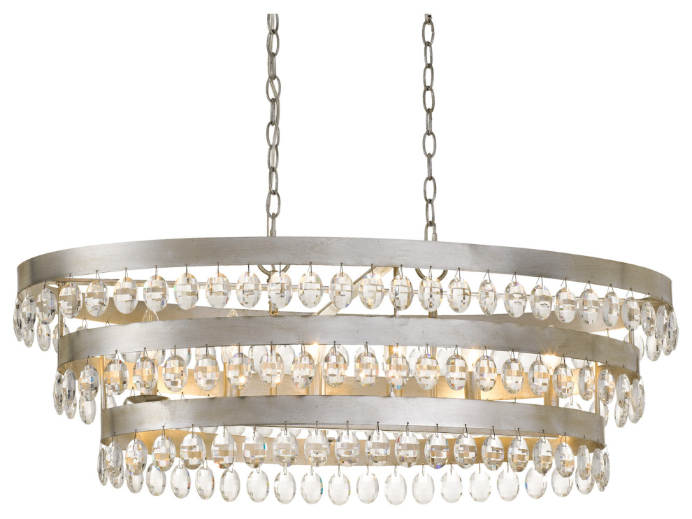 6 Light Antique Silver Transitional Linear Chandelier