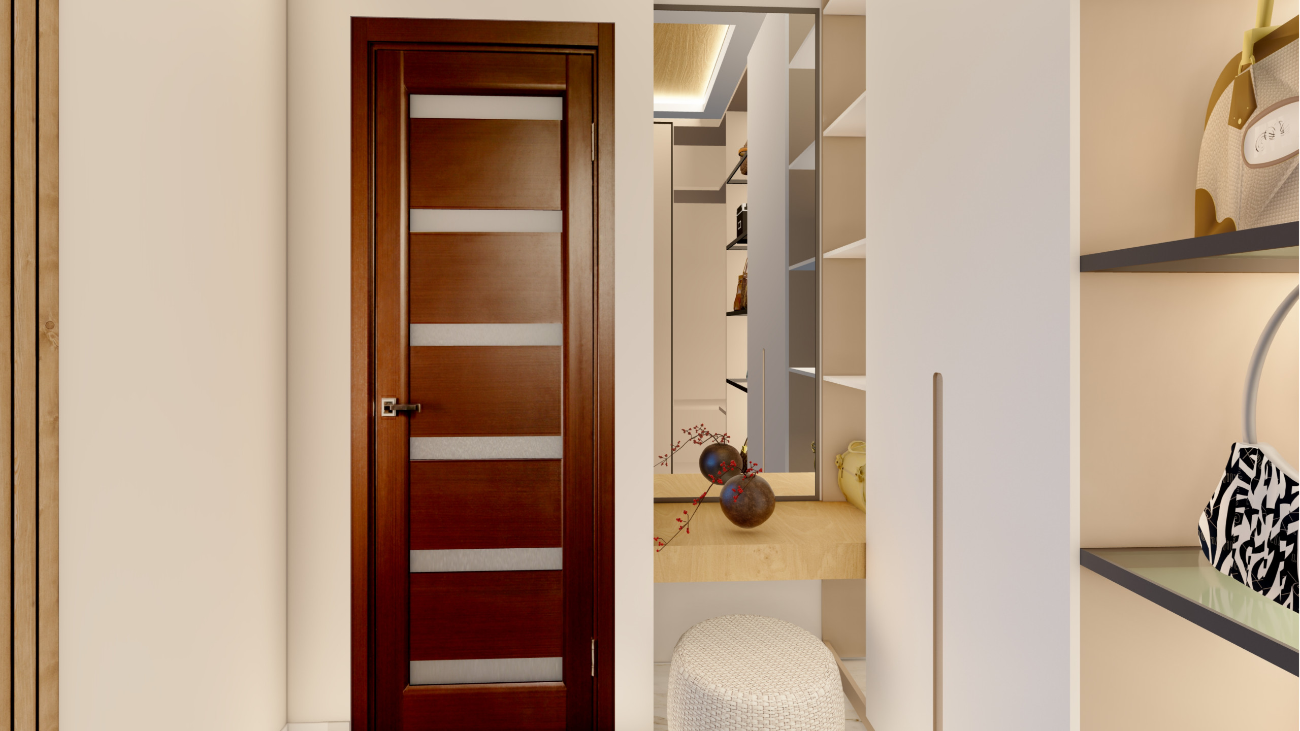 Luxe Minimalist Walk-In Closet with Custom Built-Ins in Dorking
