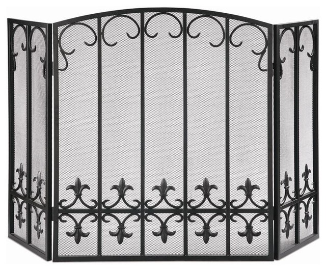 Fleur De Lis 3 Panel Iron Fireplace Screen Fireplace Screens