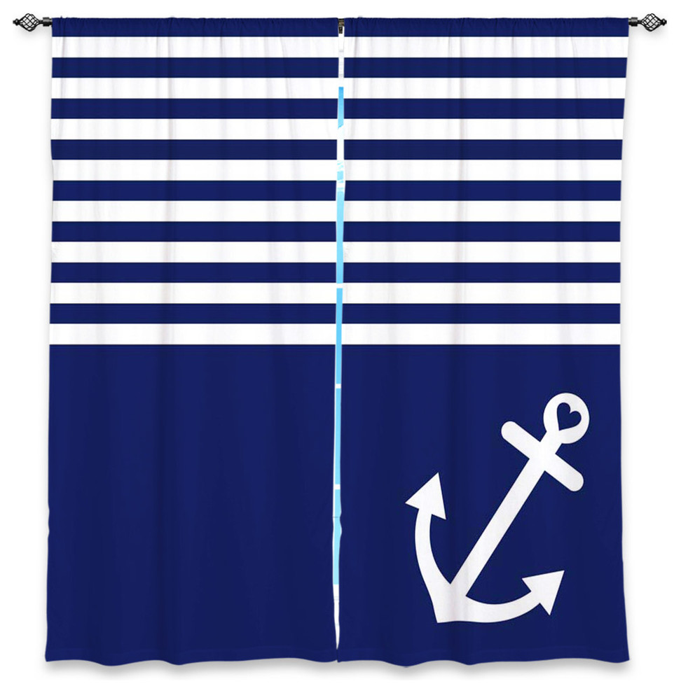 Navy Blue Love Anchor Nautical Window Curtains, 40"x52", Lined