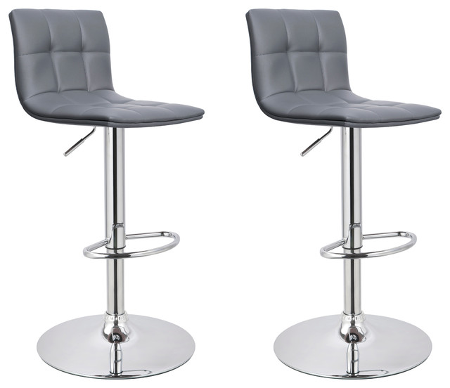 Clarke Faux Leather Adjustable Bar Stools, Set of 2, Gray
