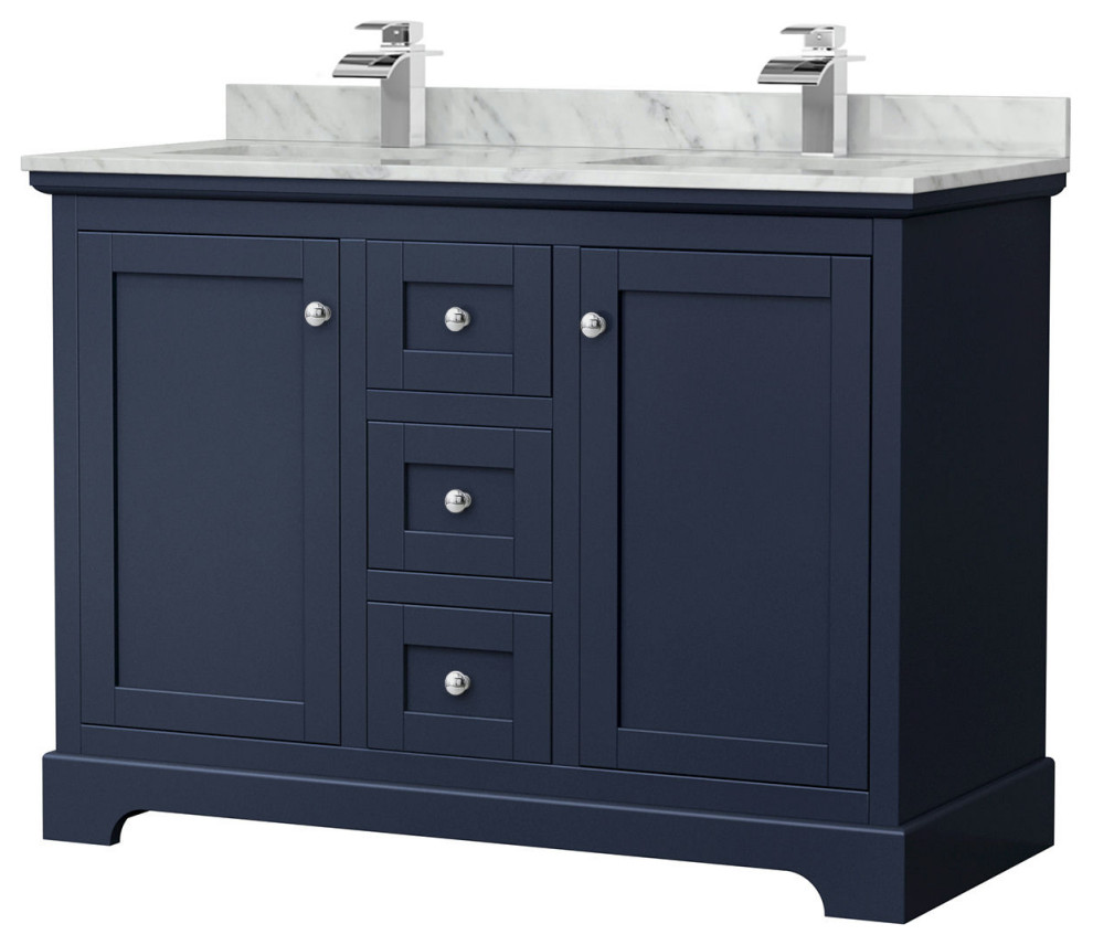 Avery 48" Double Bathroom Vanity Carrara Marble Top, Undermount Square