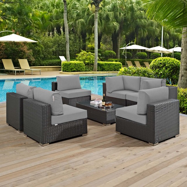 Modern Outdoor Lounge Sectional Sofa Set, Sunbrella Rattan Wicker ...