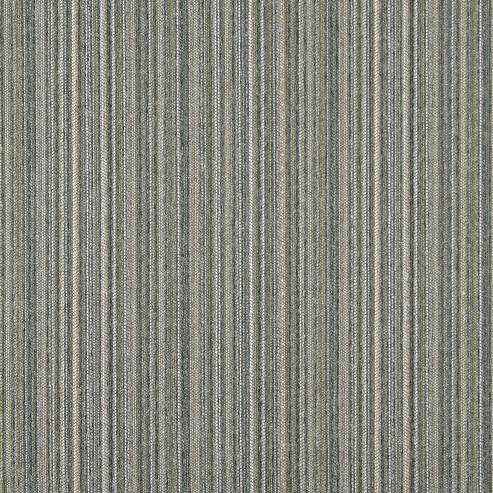 Blue Green And Ivory Striped Country Tweed Upholstery Fabric By The Yard