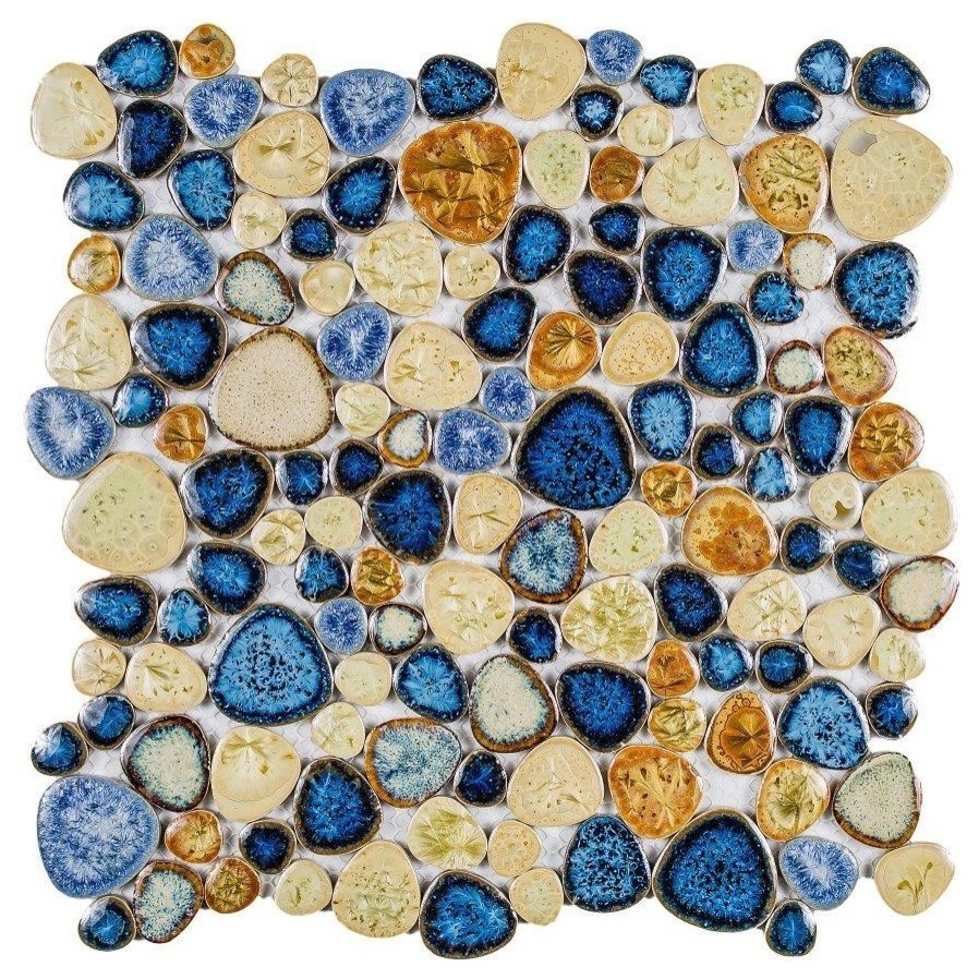 11.5"x11.5" Porcelain Mosaic Growing Blue, Roman, Set of 20
