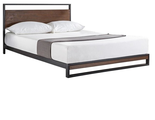 Queen Size Metal Wood Platform Bed, Queen Size Metal Bed Frame With Headboard