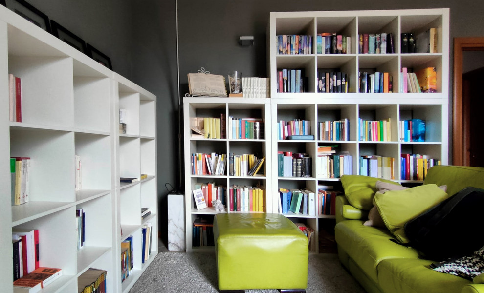 Foto di un soggiorno minimal con pareti grigie e tappeto