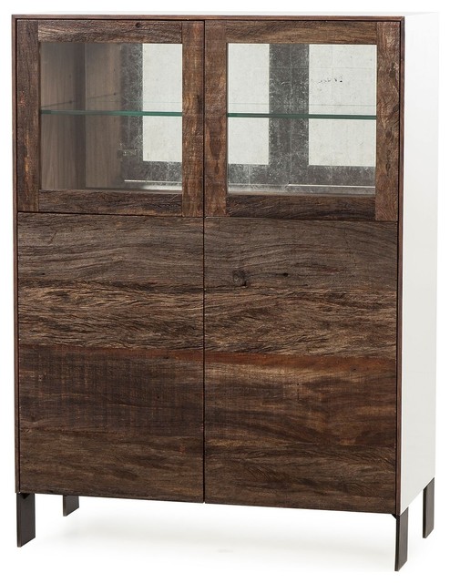 Cardosa Reclaimed Wood And White Lacquer Bar Cabinet Rustic