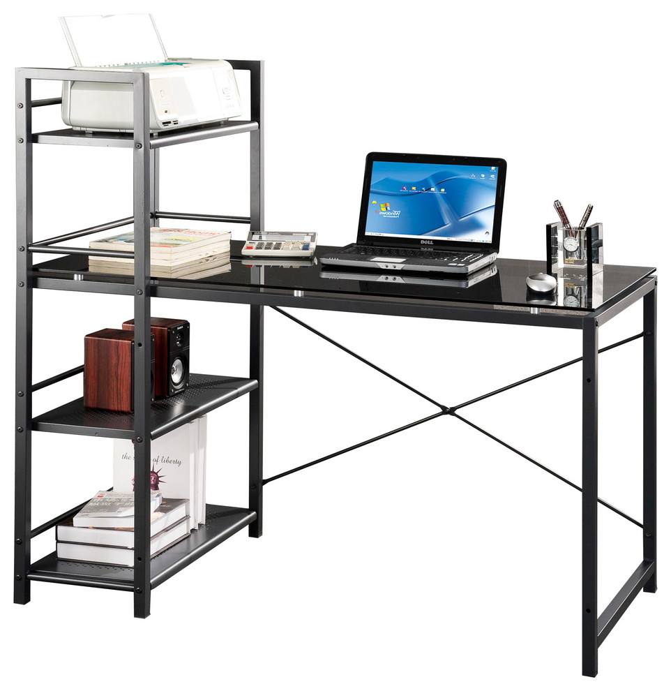 Techni Mobili Glass Desk With Built In Shelves Contemporary