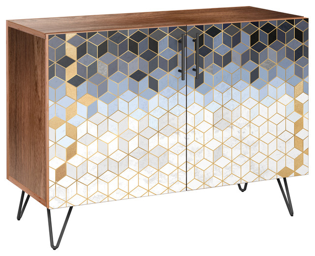 Midnight Gold Deco Hairpin Credenza Contemporary Buffets And