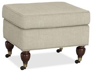 Brooklyn Upholstered Ottoman, Polyester Wrapped Cushions, Washed Grainsack Flax