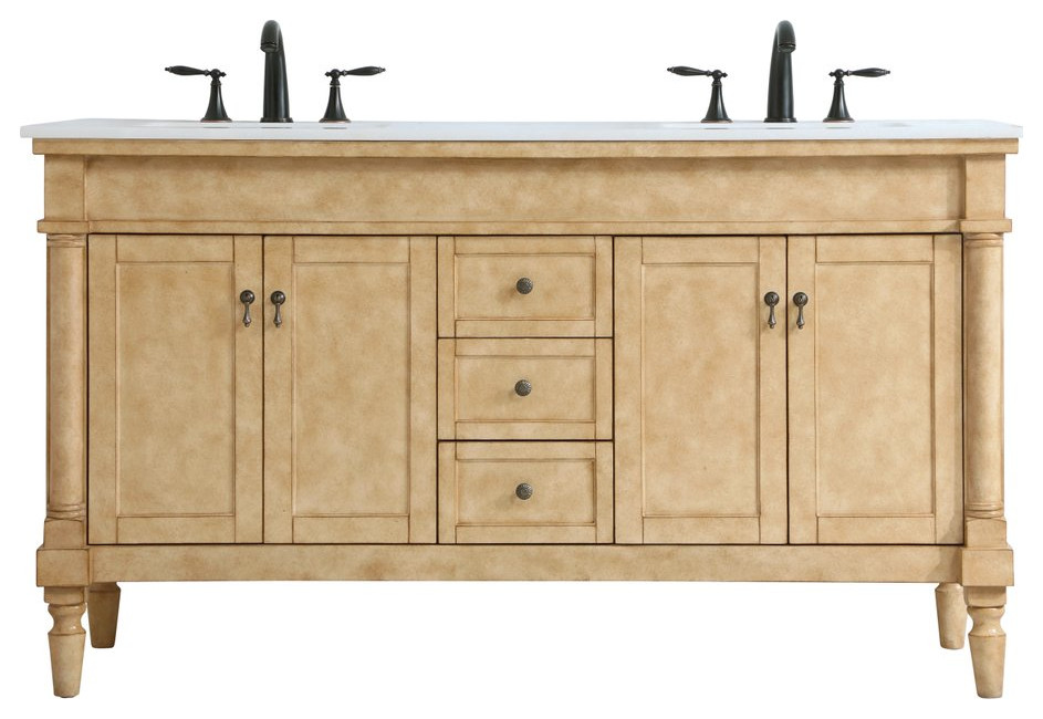 Leo 60" Double Bathroom Vanity, Antique Beige Traditional Bathroom