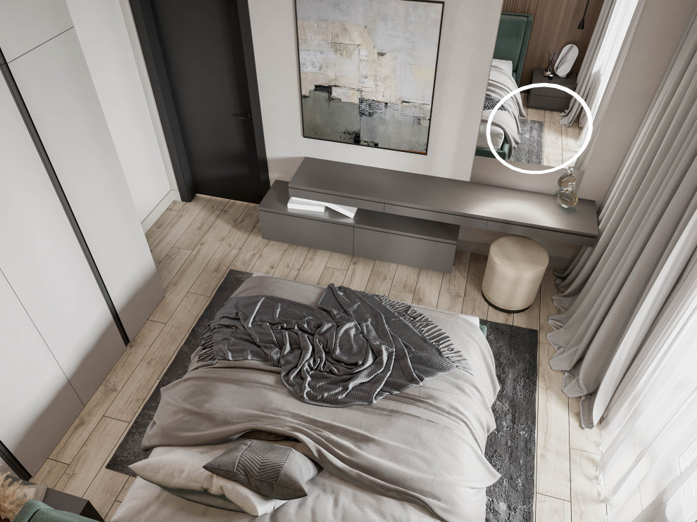 Гостиная, спальня и балкон в современной квартире