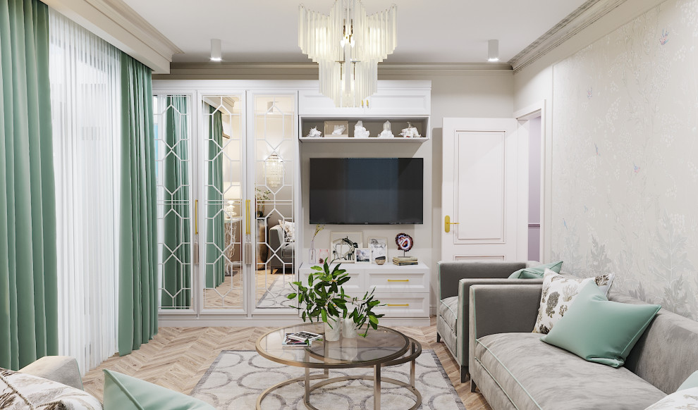 Дизайн-проект 2-х комнатной квартиры 55 м кв, в неоклассическом стиле