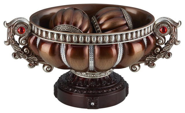 8.75 Delicata Bronze Silver Dcor Footed Bowl With Spheres