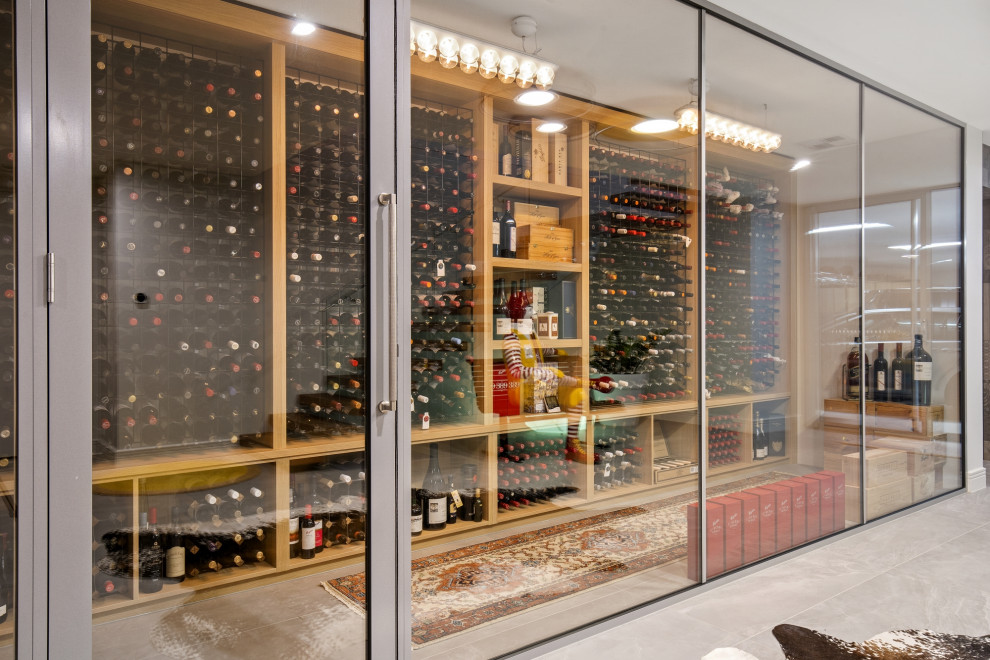 Inspiration for a modern wine cellar in Gold Coast - Tweed.