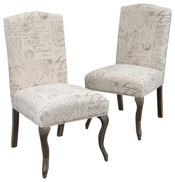 Gdf Studio Crown Back French Script Beige Fabric Dining Chairs