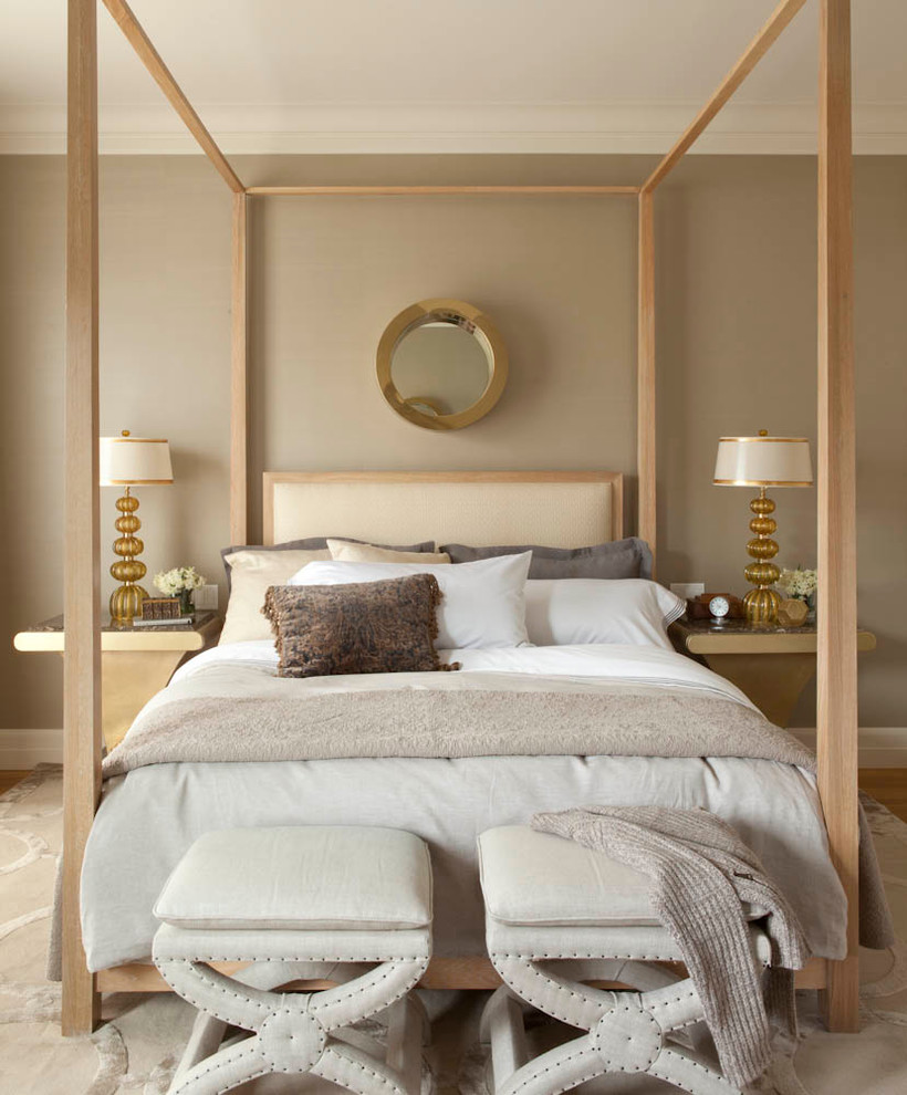 Photo of a transitional bedroom in San Francisco with beige walls.