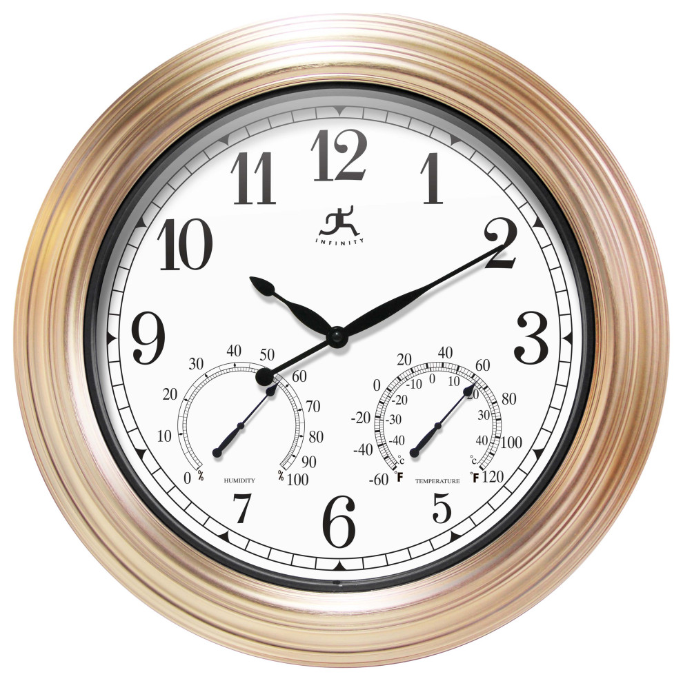 Copper Outdoor All Weather 18.5" Wall Clock/Thermometer Traditional