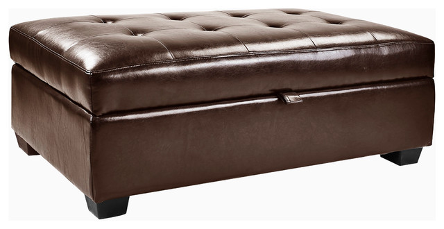Corliving Antonio Storage Ottoman In Brown Bonded Leather Corliving Antonio Storage Ottoman In Brown Bonded Leather