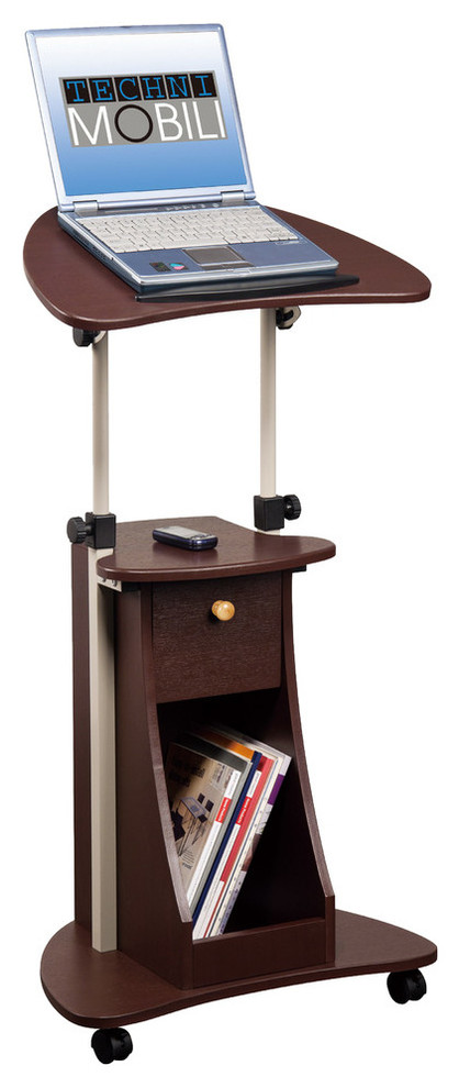 Techni Mobili Rolling Adjustable Laptop Cart With Storage. Color: Chocolate