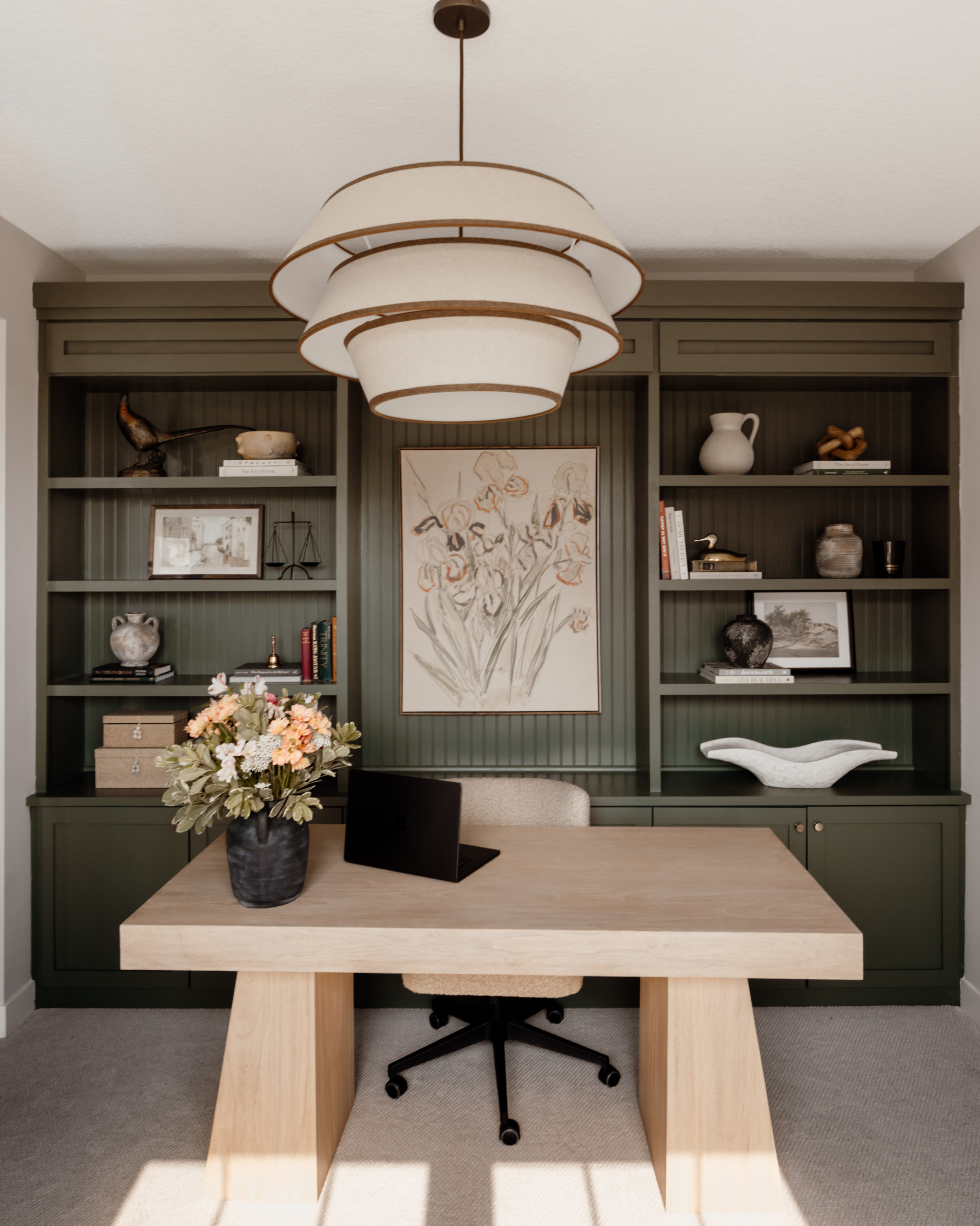 Example of a transitional home office design in Minneapolis
