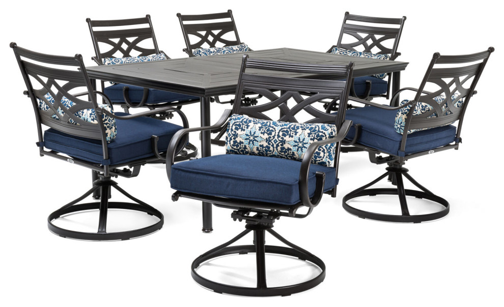 Margate 7-Piece Dining Set, Navy Blue, 6 Rockers, 40"x67" Dining Table