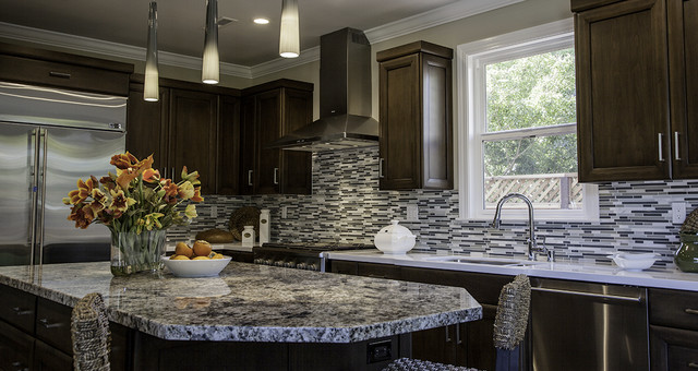 Blue Flower Granite Countertops American Traditional Kitchen