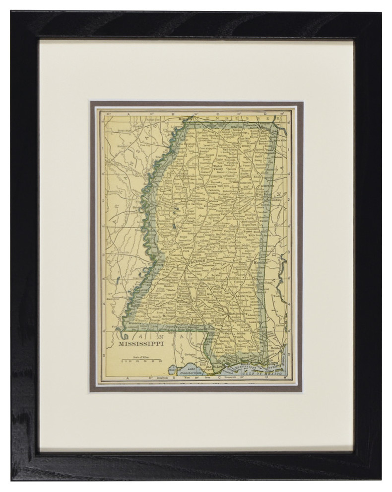 Vintage Mississippi Map Framed Original Mississippi State Map   Home Design 