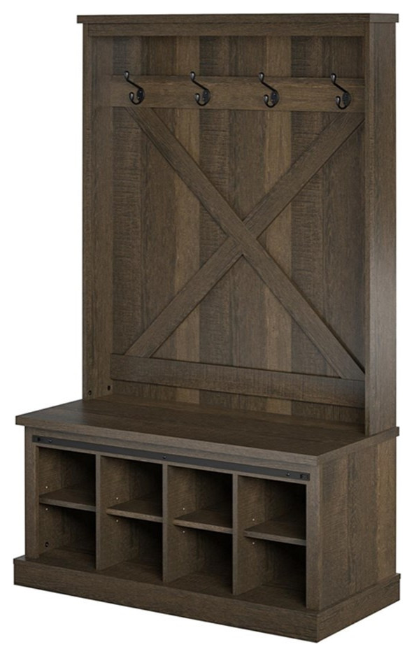 Ameriwood Home Knox County Entryway Bench with Hall Tree in Rustic White Transitional Hall