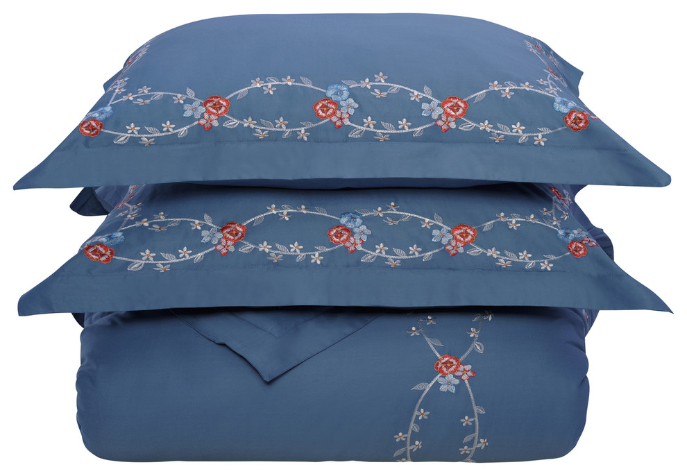 Helena Cotton Embroidered Floral 3Piece Duvet Cover Set, Twin/Twin XL