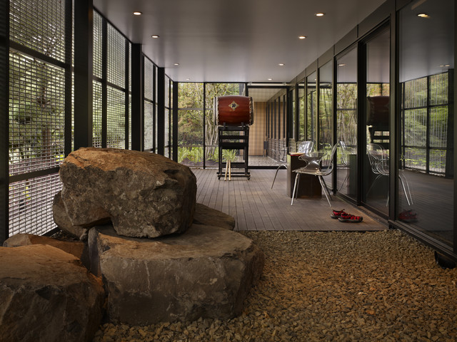 wood block residence moderne-porche
