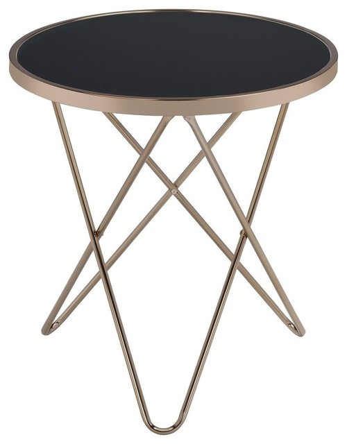 Acme Valora End Table Black Glass And Champagne