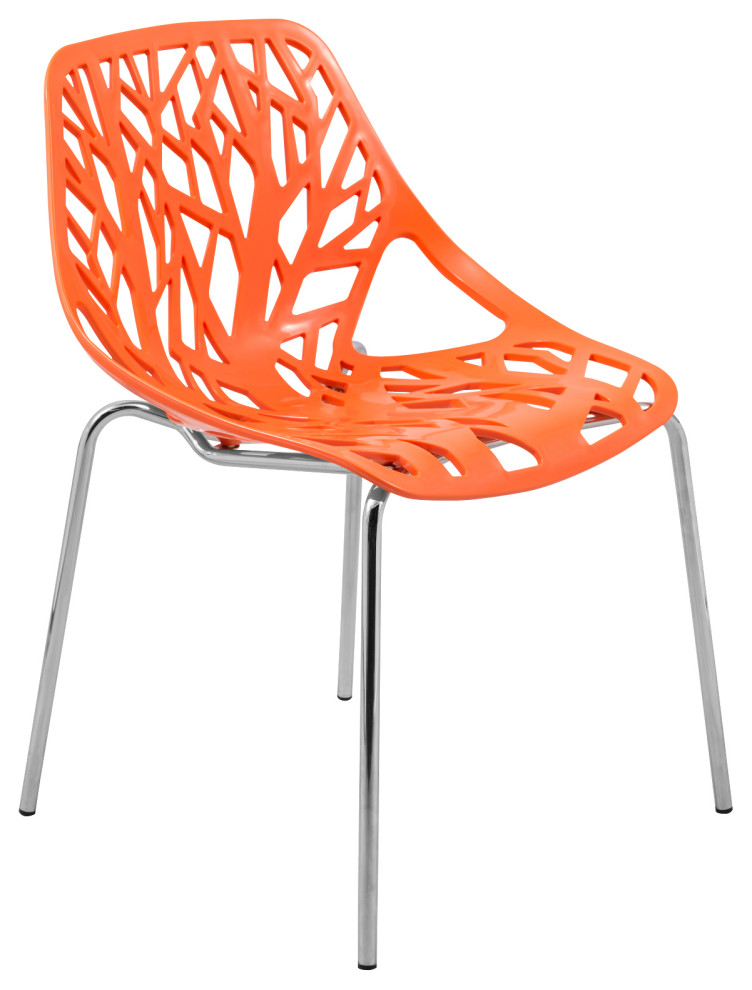 Leisuremod Asbury Plastic Dining Chair With Chome Legs, Orange