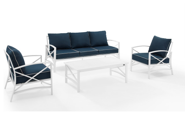 Kaplan 4-Piece Outdoor Sofa Set, Gray/White Sofa, Coffee Table, and 2 ...
