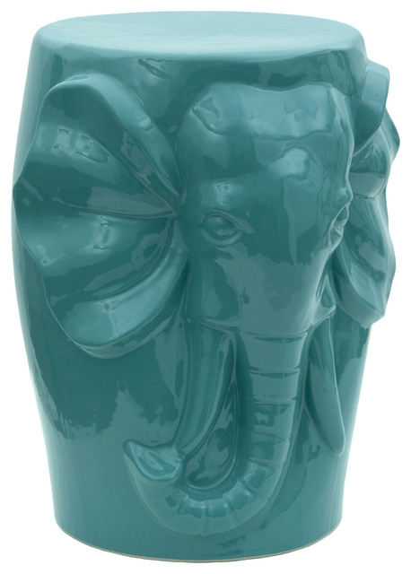 18" Carved Elephant Porcelain Garden Stool