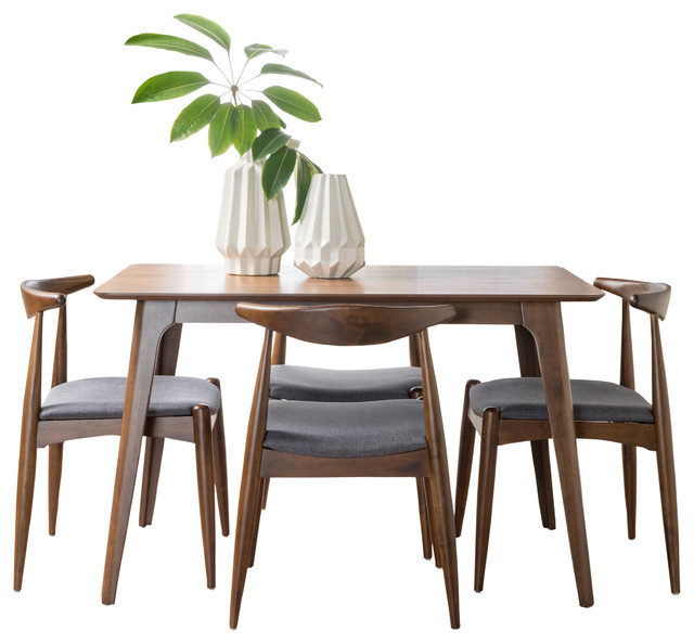 Francaise Mid Century Walnut Finish 5 Piece Dining Set Midcentury Francaise Mid Century Walnut Finish Dining Charcoal 5 Piece Set