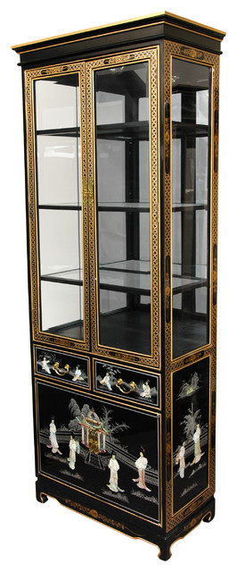Tall Lacquer Curio Cabinet Black Mother Of Pearl Las Asian China Cabinets And Hutches By Ladder Houzz Tall Lacquer Curio Cabinet Black, Tall Curio Cabinet