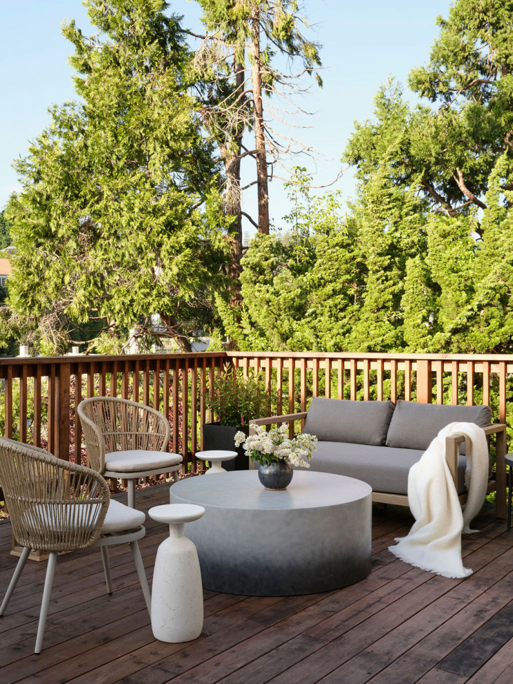 Transitional wood railing deck photo in San Francisco with no cover