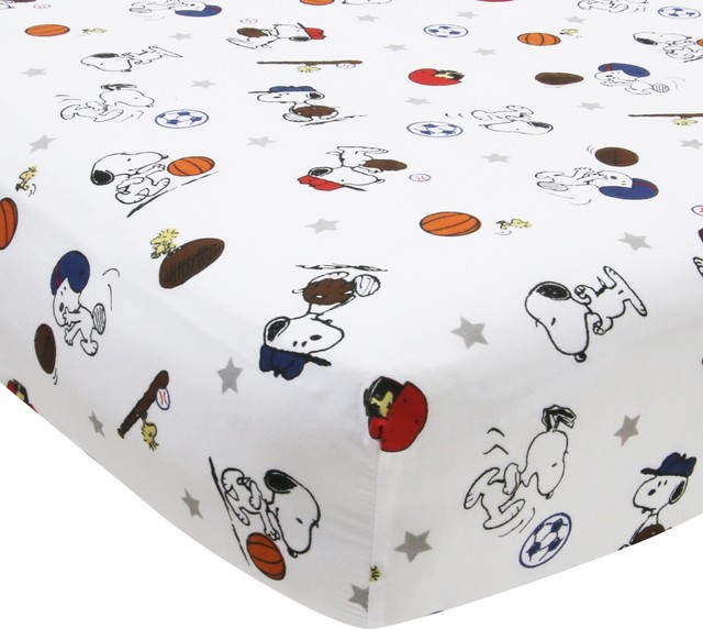 Snoopy Sports Fitted Crib Sheet By Bedtime Originals Blue Red