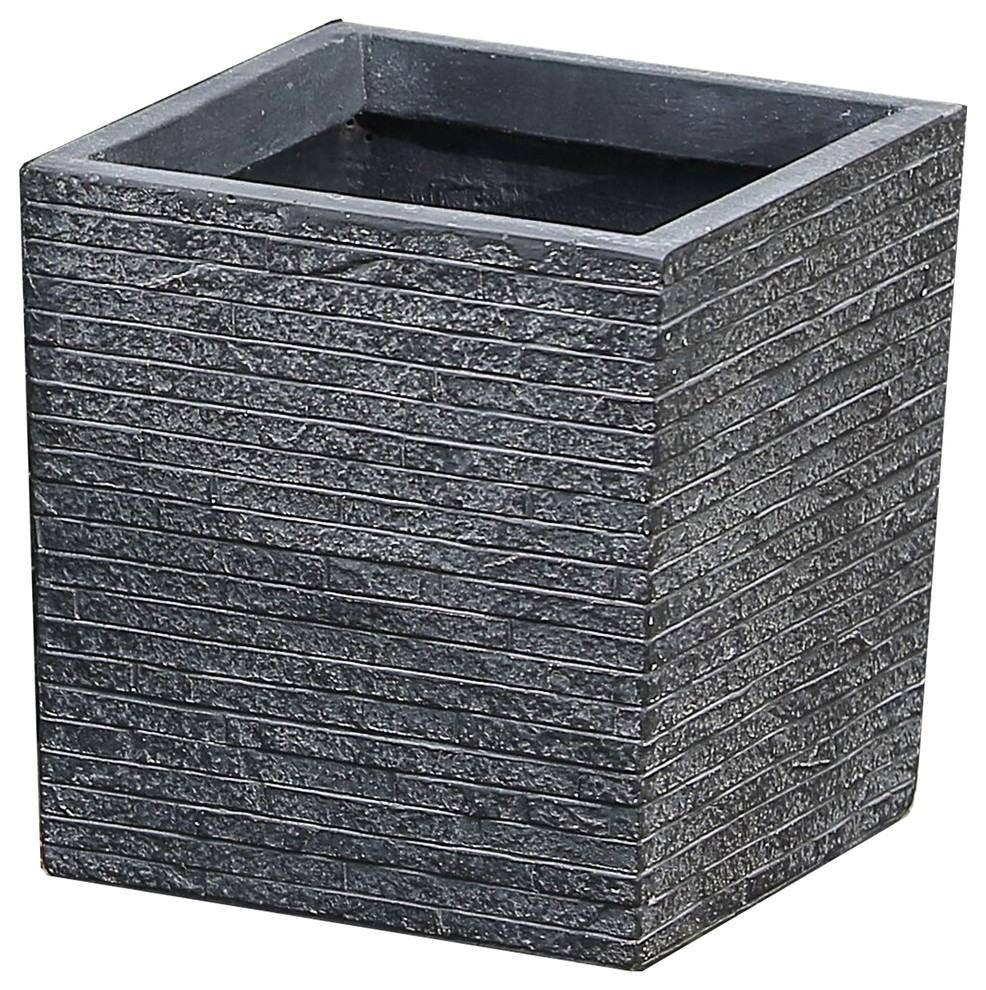 Stone Finish Square Planter (Small) Transitional Outdoor Pots And