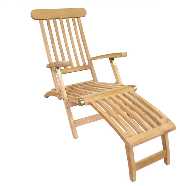 Teak Classic Steamer Chair Beach Style Outdoor Chaise Lounges by